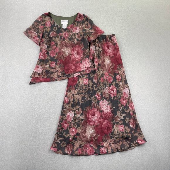 90s VTG Fairy Grunge Whimsigoth 2-pc Maxi Skirt Set 8 Pink Floral Asymmetric - Picture 3 of 16